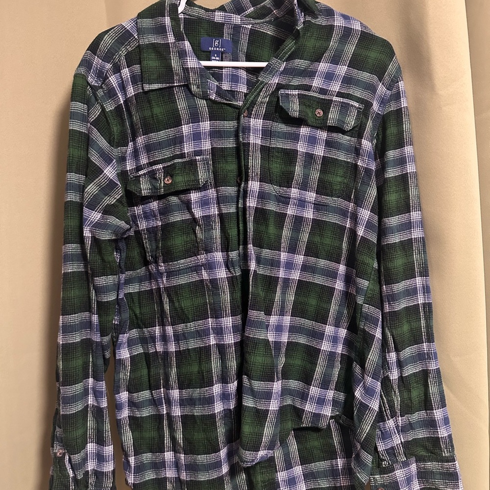 George Casual Flannel Shirt in Green and White Plaid